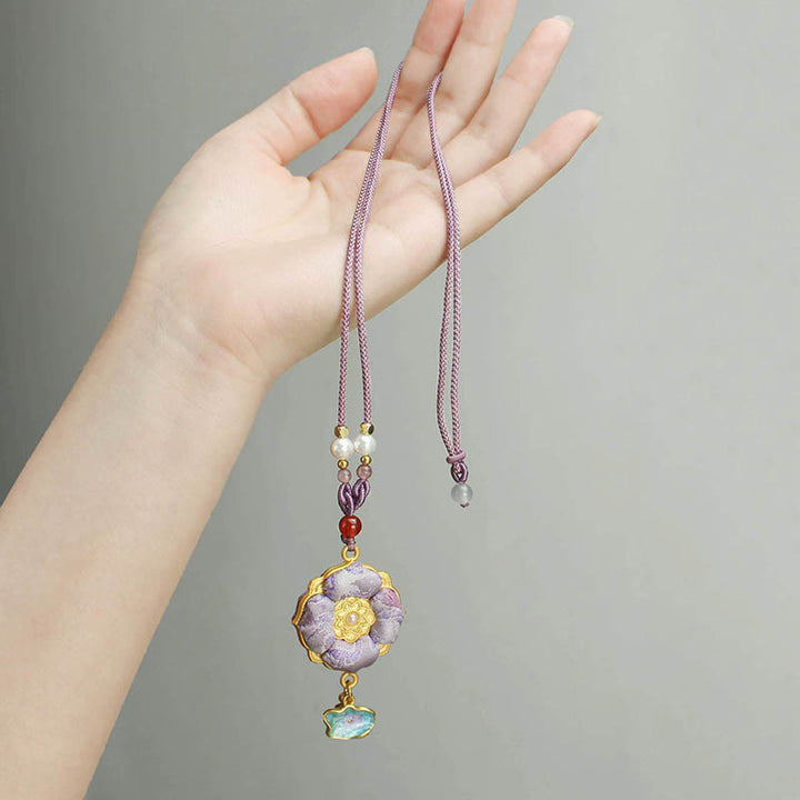 Buddha Stones 宋錦の四つ葉のクローバー幸運ネックレス - image 11
