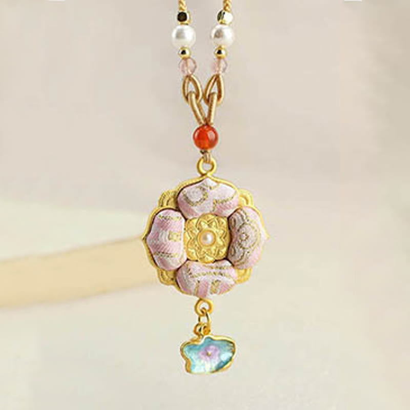 Buddha Stones 宋錦の四つ葉のクローバー幸運ネックレス - image 8