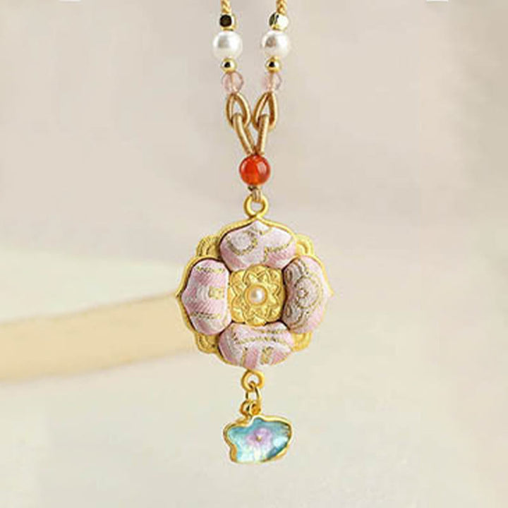 Buddha Stones 宋錦の四つ葉のクローバー幸運ネックレス - image 8