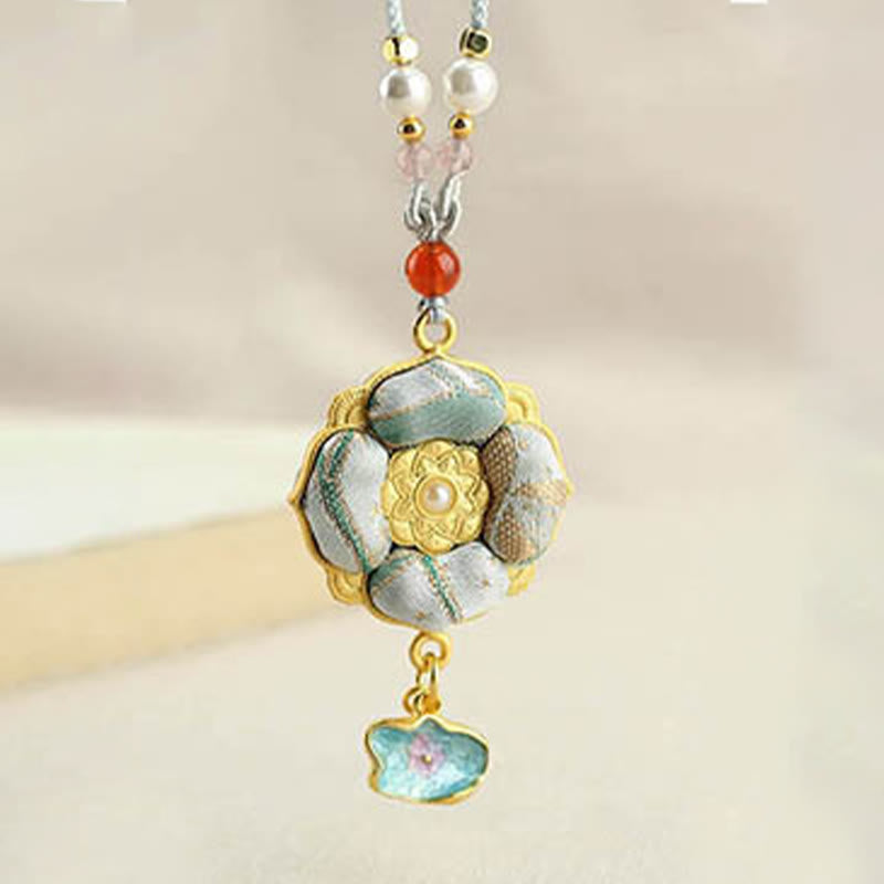 Buddha Stones 宋錦の四つ葉のクローバー幸運ネックレス - image 16