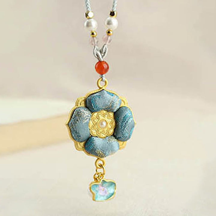 Buddha Stones 宋錦の四つ葉のクローバー幸運ネックレス - image 6