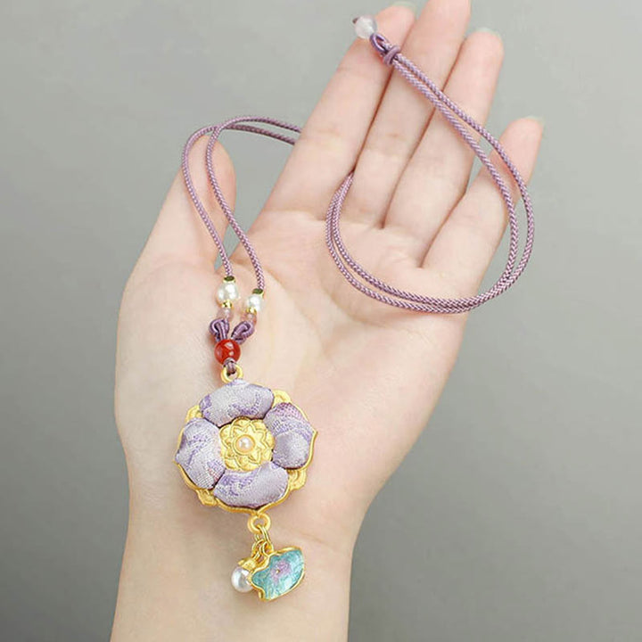 Buddha Stones 宋錦の四つ葉のクローバー幸運ネックレス - image 12