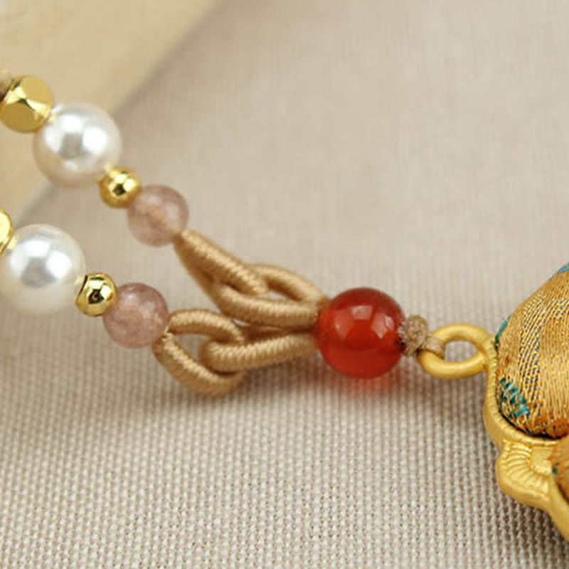 Buddha Stones 宋錦の四つ葉のクローバー幸運ネックレス - image 3