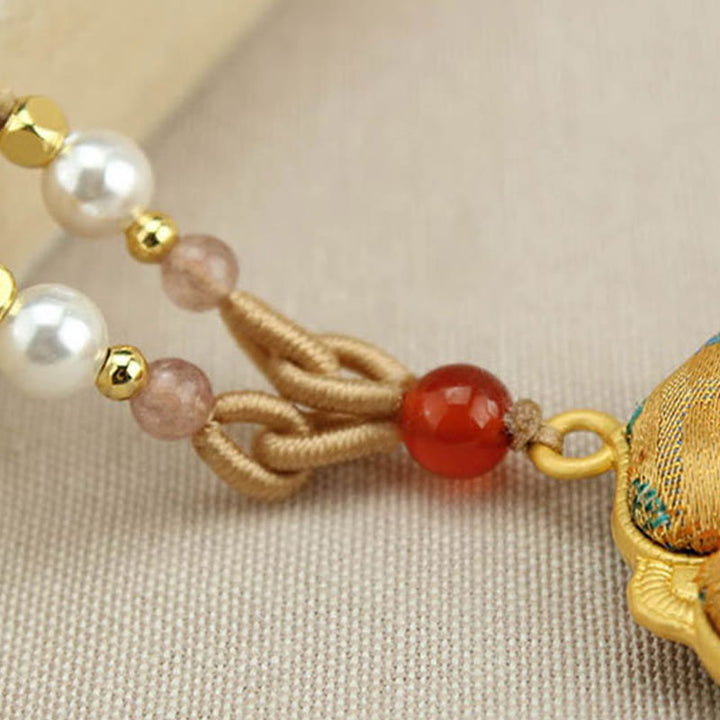 Buddha Stones 宋錦の四つ葉のクローバー幸運ネックレス - image 3