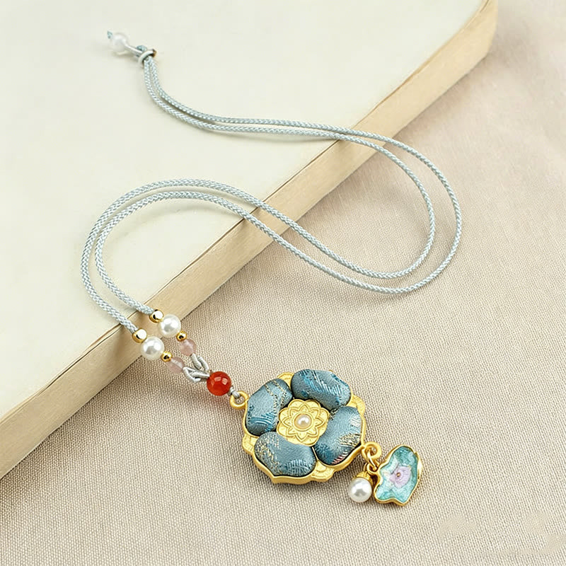Buddha Stones 宋錦の四つ葉のクローバー幸運ネックレス - image 5