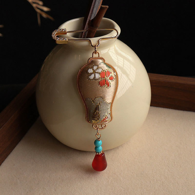 Buddha Stones 宋錦織花瓶デザイン エレガントなブローチ - image 4