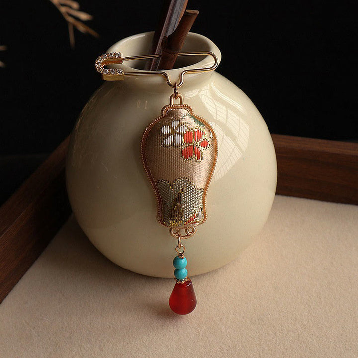 Buddha Stones 宋錦織花瓶デザイン エレガントなブローチ - image 4