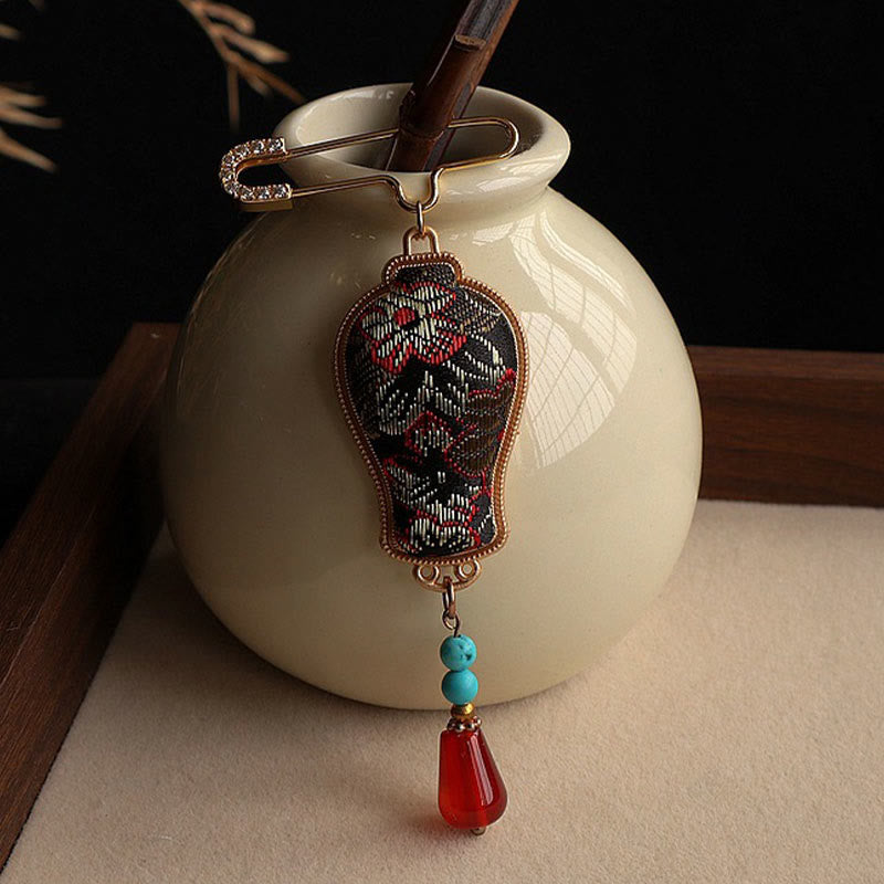 Buddha Stones 宋錦織花瓶デザイン エレガントなブローチ - image 2