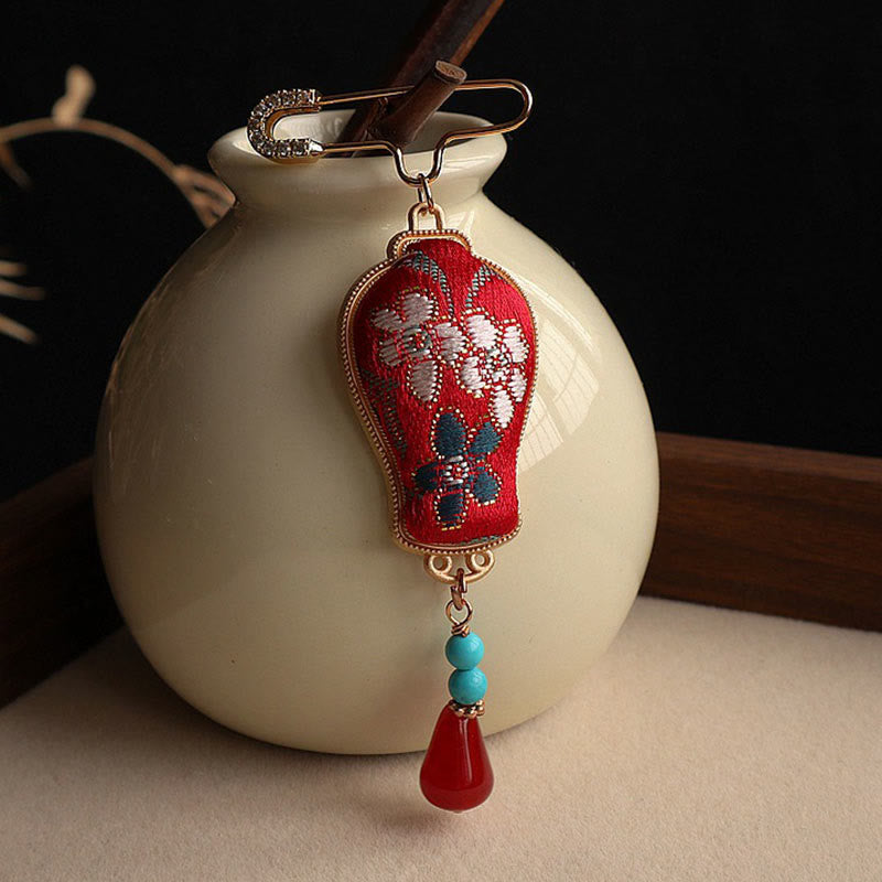 Buddha Stones 宋錦織花瓶デザイン エレガントなブローチ - image 0