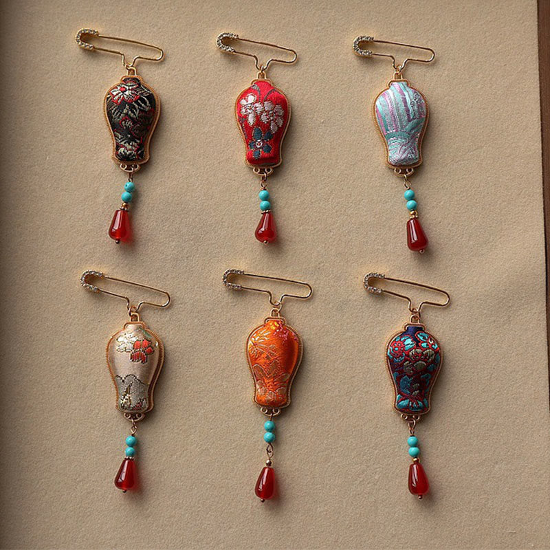 Buddha Stones 宋錦織花瓶デザイン エレガントなブローチ - image 10