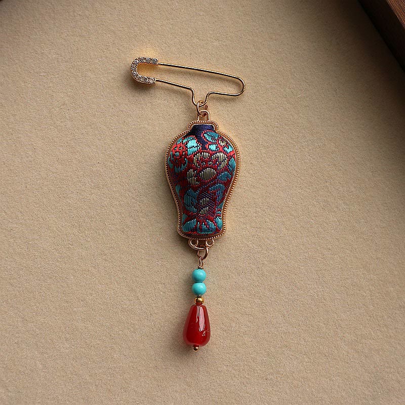Buddha Stones 宋錦織花瓶デザイン エレガントなブローチ - image 9