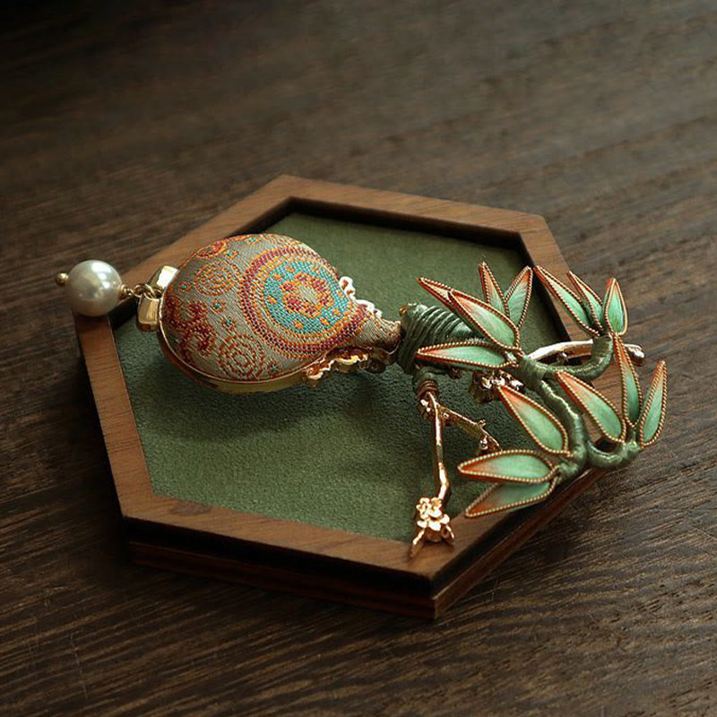 Buddha Stones 宋錦竹葉花瓶デザインバランスブローチ - image 4