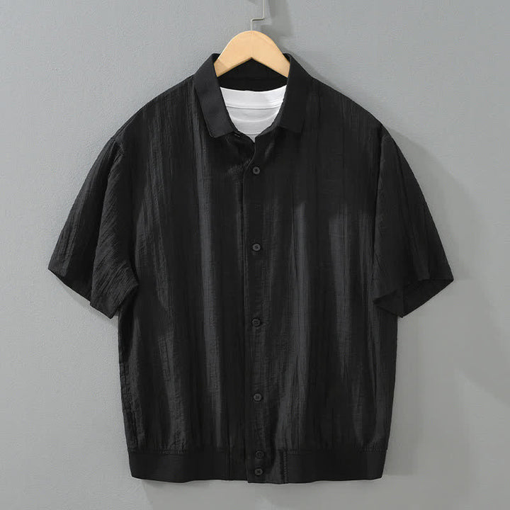 Buddha Stones 夏向けカジュアルミニマルボタンアップ無地メンズシャツ - 黒 - US/UK/AU46、 EU56 (5XL) - image 10