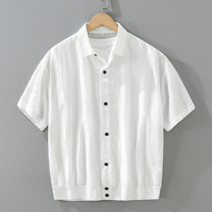 Buddha Stones 夏向けカジュアルミニマルボタンアップ無地メンズシャツ - 白 - US/UK/AU46、 EU56 (5XL) - image 11