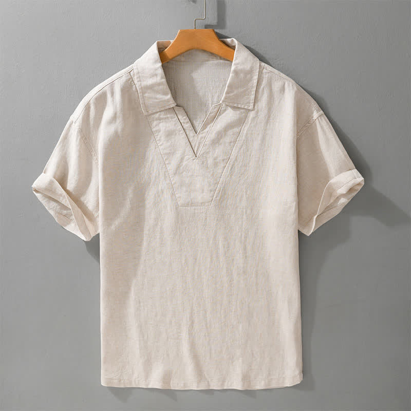 Buddha Stones 夏物カジュアルミニマリスト無地メンズシャツ - リネン - US/UK/AU46、 EU56 (5XL) - image 0