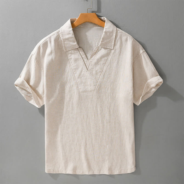 Buddha Stones 夏物カジュアルミニマリスト無地メンズシャツ - リネン - US/UK/AU46、 EU56 (5XL) - image 0