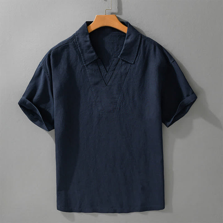 Buddha Stones 夏物カジュアルミニマリスト無地メンズシャツ - ミッドナイトブルー - US/UK/AU46、 EU56 (5XL) - image 5