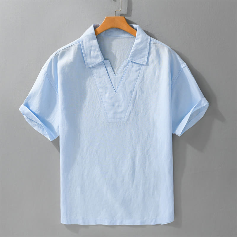 Buddha Stones 夏物カジュアルミニマリスト無地メンズシャツ - 水色 - US/UK/AU46、 EU56 (5XL) - image 3