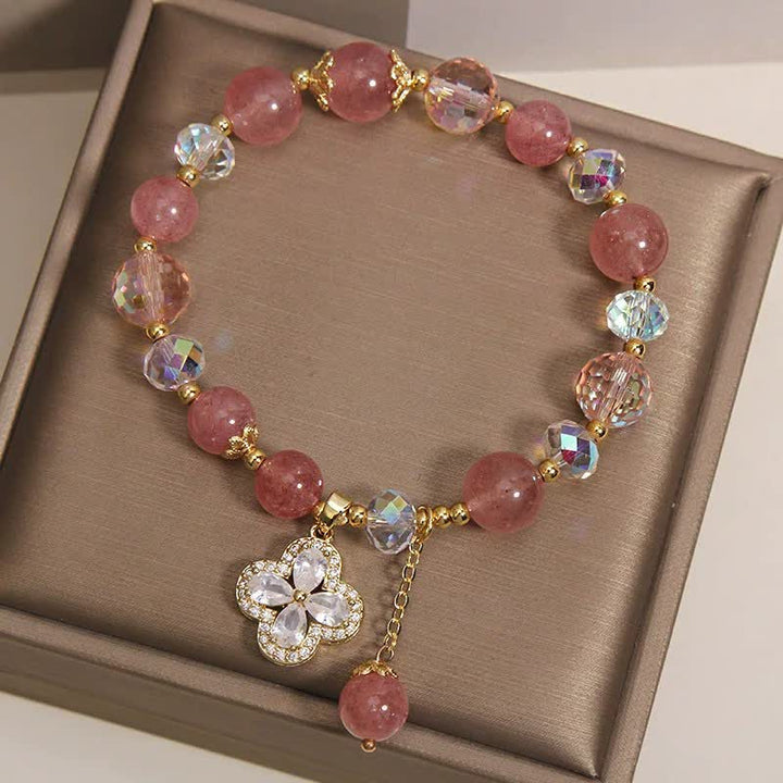 Buddha Stones ストロベリークォーツ クローバー ラブ ビーズ タッセル ブレスレット - image 4