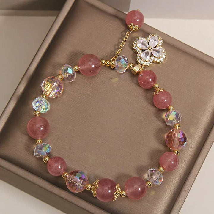 Buddha Stones ストロベリークォーツ クローバー ラブ ビーズ タッセル ブレスレット - image 7