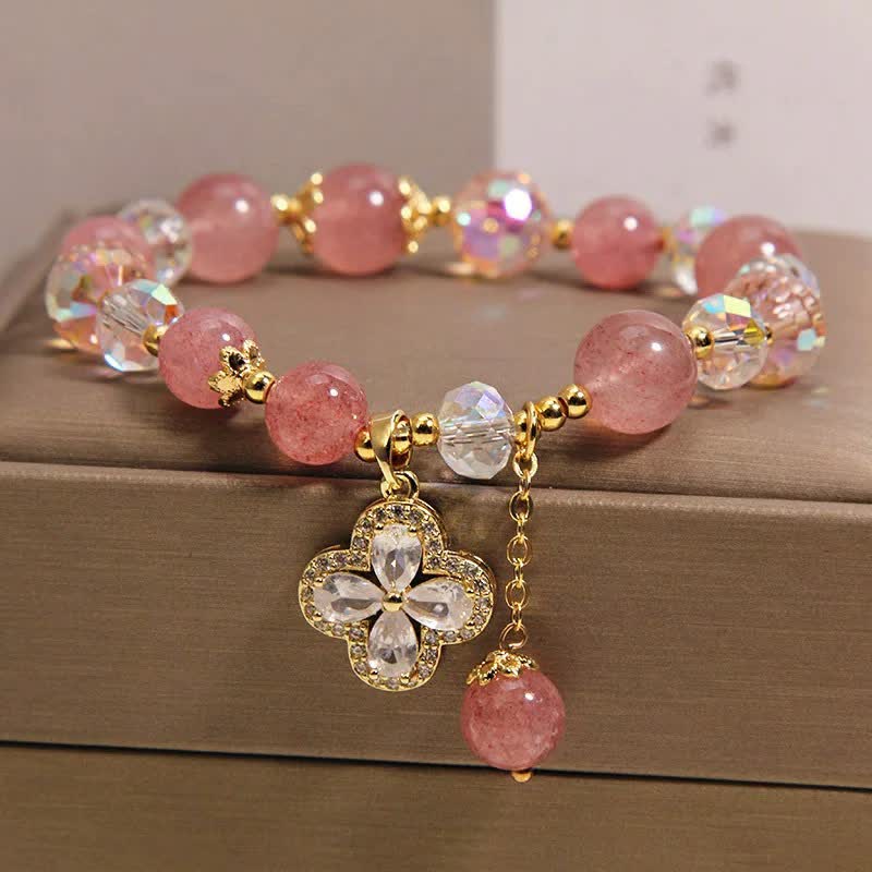 Buddha Stones ストロベリークォーツ クローバー ラブ ビーズ タッセル ブレスレット - image 2