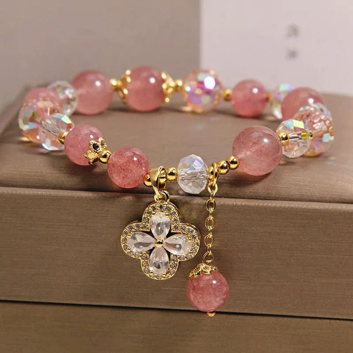 Buddha Stones ストロベリークォーツ クローバー ラブ ビーズ タッセル ブレスレット - image 2