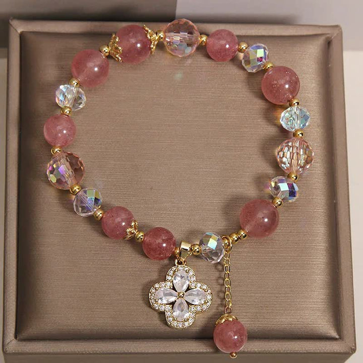 Buddha Stones ストロベリークォーツ クローバー ラブ ビーズ タッセル ブレスレット - image 6