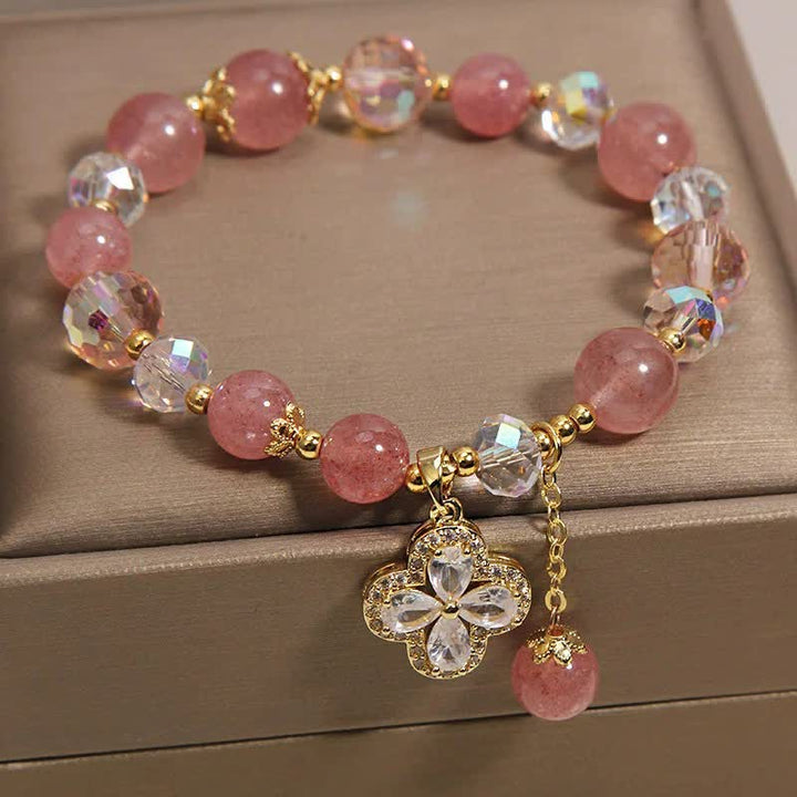 Buddha Stones ストロベリークォーツ クローバー ラブ ビーズ タッセル ブレスレット - image 3