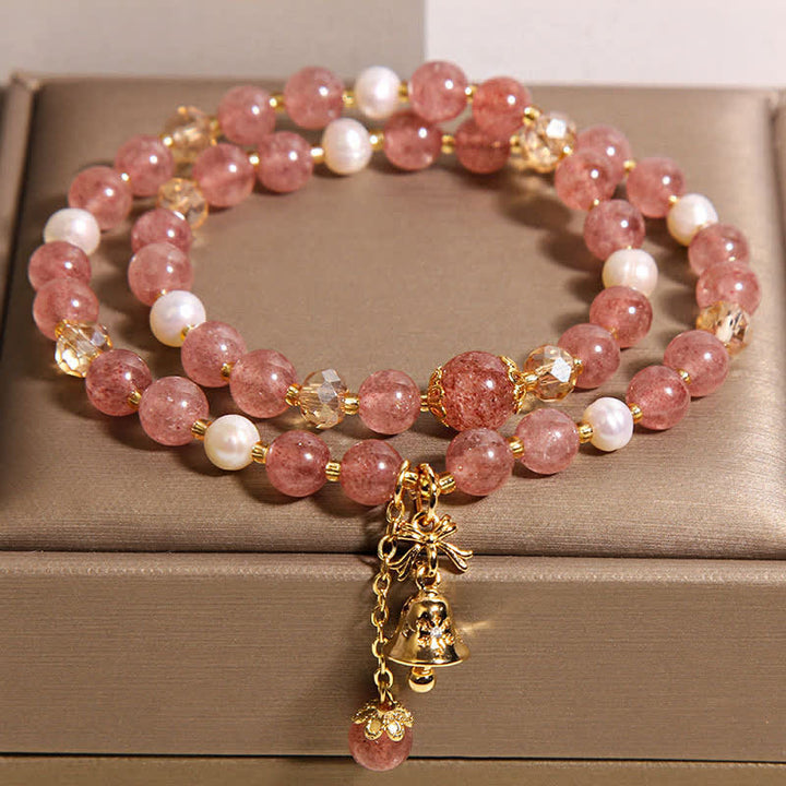 Buddha Stones ストロベリークォーツパールバタフライラブダブルラップブレスレット - image 7