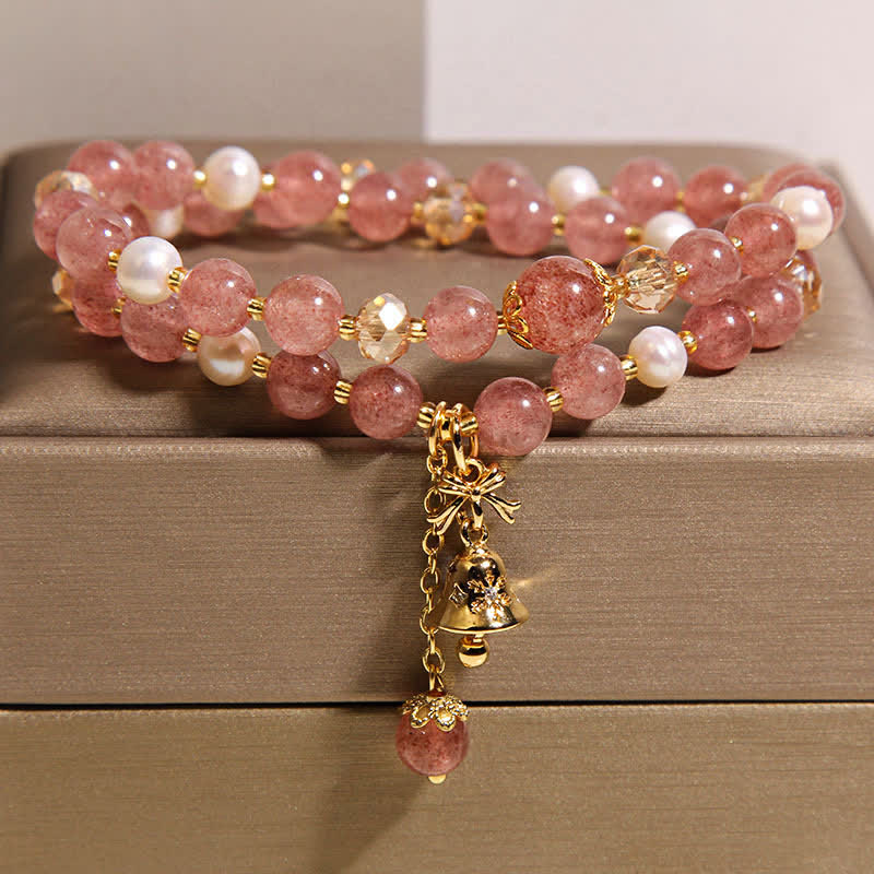 Buddha Stones ストロベリークォーツパールバタフライラブダブルラップブレスレット - ストロベリークォーツ（愛♥癒し） - image 0