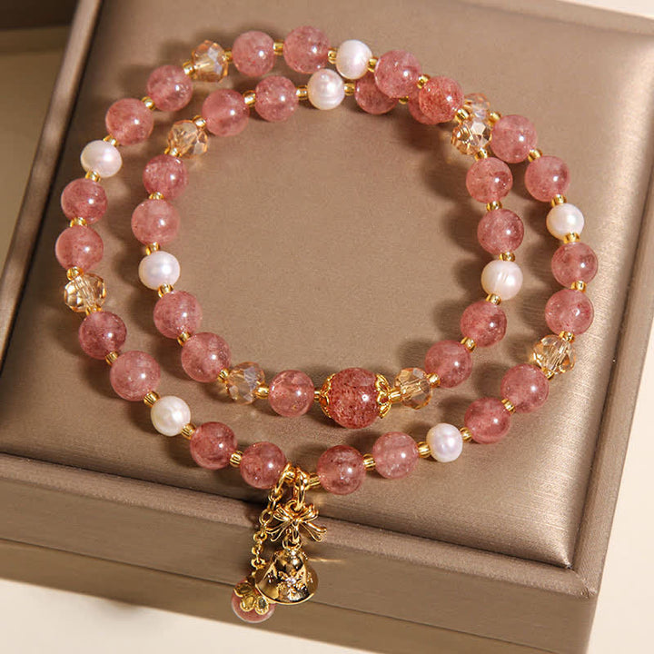 Buddha Stones ストロベリークォーツパールバタフライラブダブルラップブレスレット - image 4