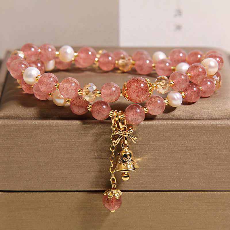 Buddha Stones ストロベリークォーツパールバタフライラブダブルラップブレスレット - image 2