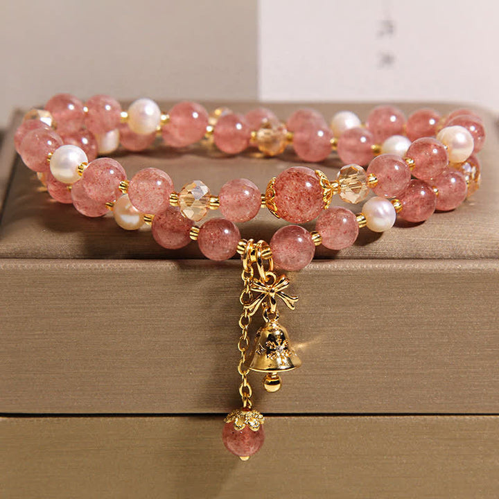 Buddha Stones ストロベリークォーツパールバタフライラブダブルラップブレスレット - image 2