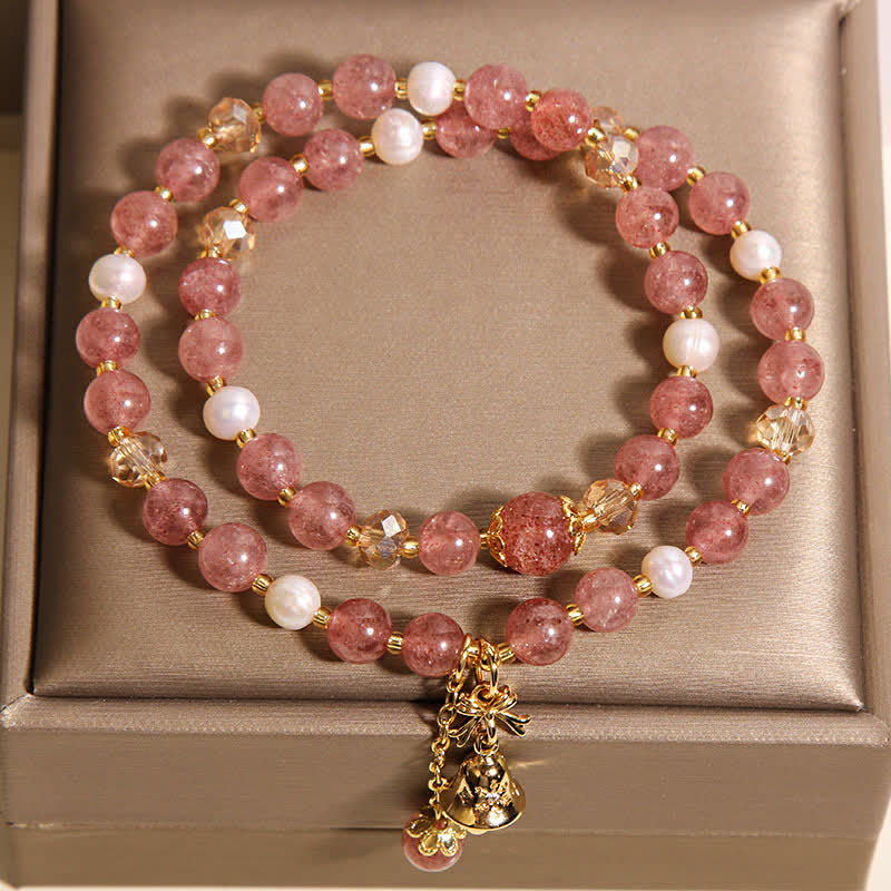 Buddha Stones ストロベリークォーツパールバタフライラブダブルラップブレスレット - image 3