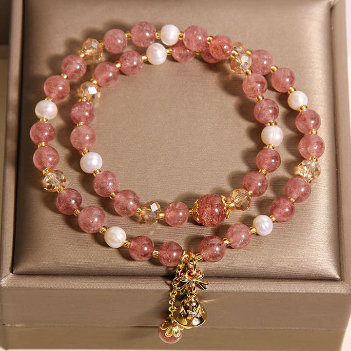 Buddha Stones ストロベリークォーツパールバタフライラブダブルラップブレスレット - image 3