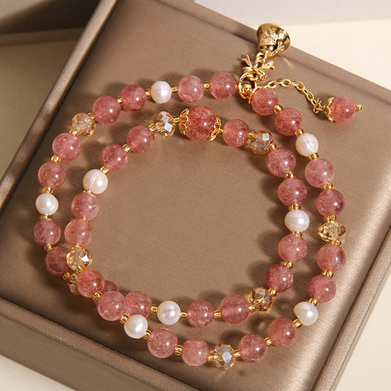 Buddha Stones ストロベリークォーツパールバタフライラブダブルラップブレスレット - image 8