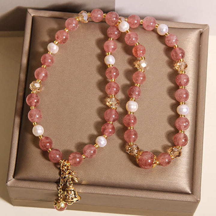 Buddha Stones ストロベリークォーツパールバタフライラブダブルラップブレスレット - image 9