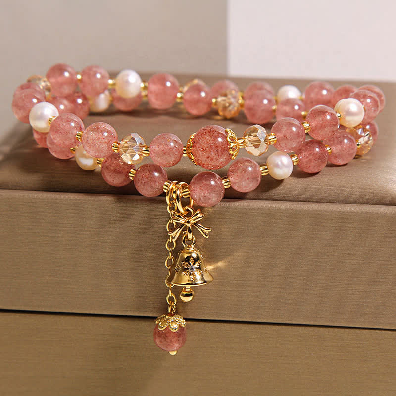 Buddha Stones ストロベリークォーツパールバタフライラブダブルラップブレスレット - image 1