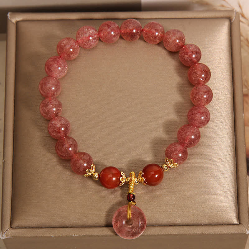 Buddha Stones ストロベリークォーツ平和のお守りチャームラブ ラウンドビーズブレスレット - image 4