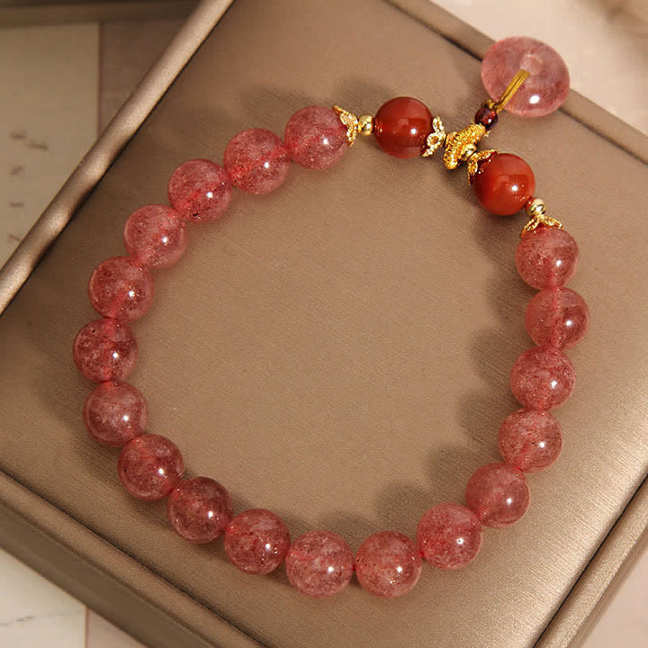 Buddha Stones ストロベリークォーツ平和のお守りチャームラブ ラウンドビーズブレスレット - image 7