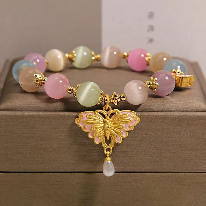 Buddha Stones マルチカラーのキャッツアイバタフライラブビーズブレスレット - キャッツアイストーン（愛♥応援） - image 0