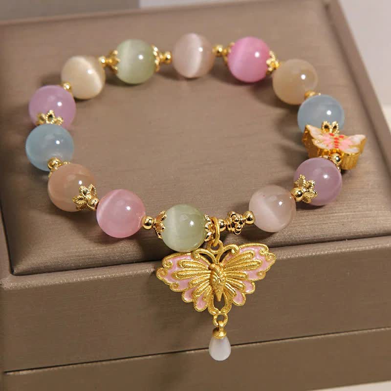 Buddha Stones マルチカラーのキャッツアイバタフライラブビーズブレスレット - image 3