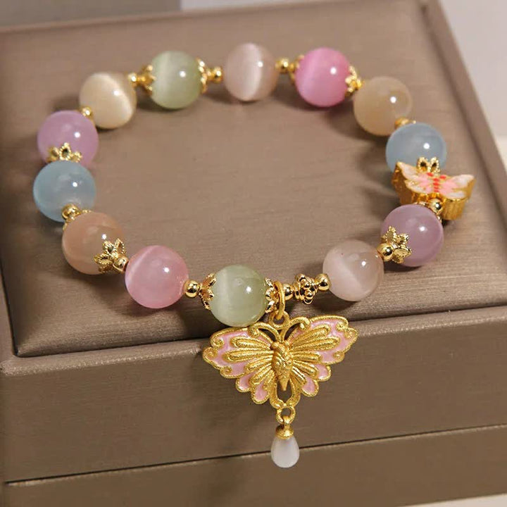 Buddha Stones マルチカラーのキャッツアイバタフライラブビーズブレスレット - image 3