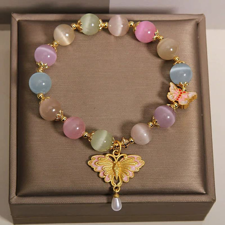 Buddha Stones マルチカラーのキャッツアイバタフライラブビーズブレスレット - image 4