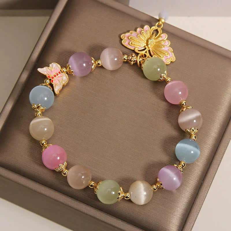 Buddha Stones マルチカラーのキャッツアイバタフライラブビーズブレスレット - image 8