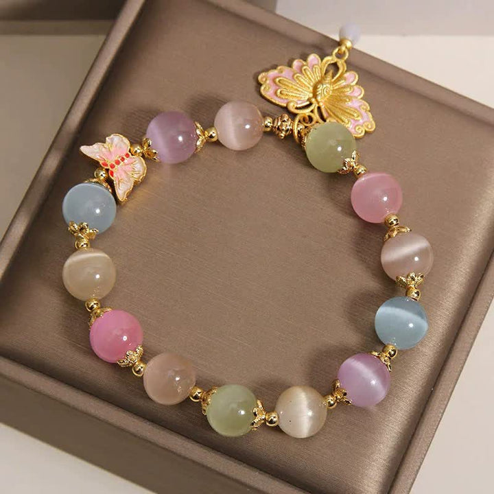 Buddha Stones マルチカラーのキャッツアイバタフライラブビーズブレスレット - image 8