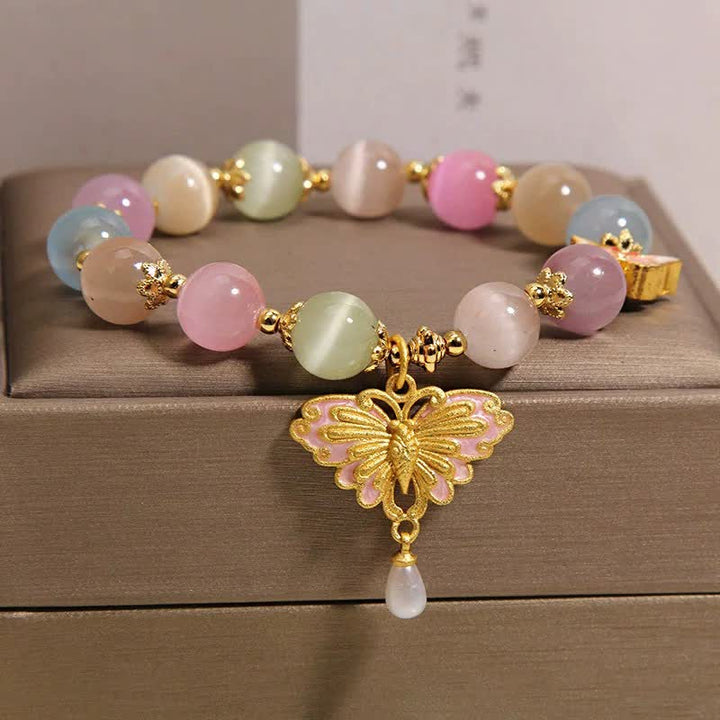 Buddha Stones マルチカラーのキャッツアイバタフライラブビーズブレスレット - image 1