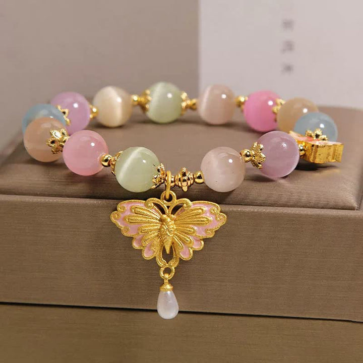 Buddha Stones マルチカラーのキャッツアイバタフライラブビーズブレスレット - image 2