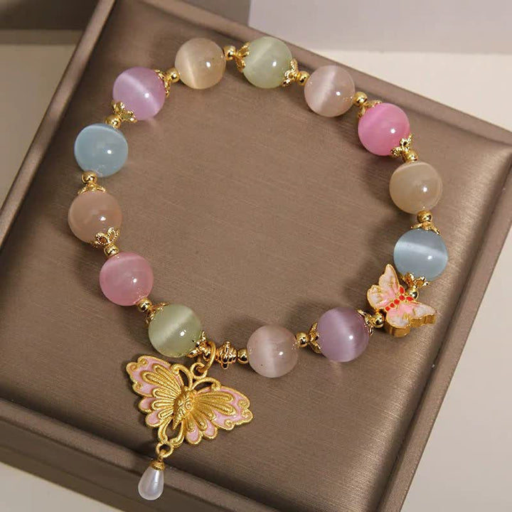Buddha Stones マルチカラーのキャッツアイバタフライラブビーズブレスレット - image 7
