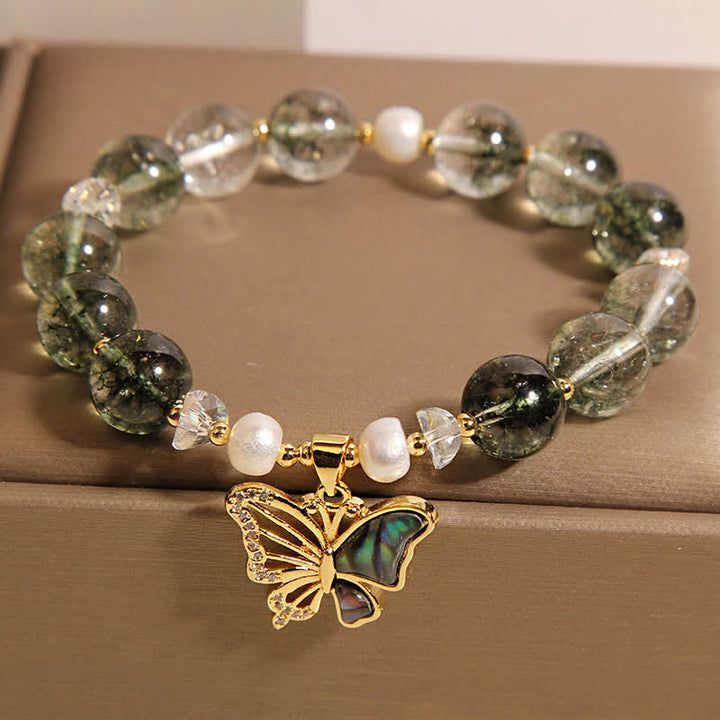Buddha Stones グリーンファントムパールアクセントバタフライグロースビーズブレスレット - image 3